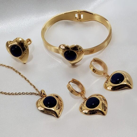 💖18K Gold Plated  Dark Blue Necklaces 4 pcs Jewelry Sets - Picture 2 of 6